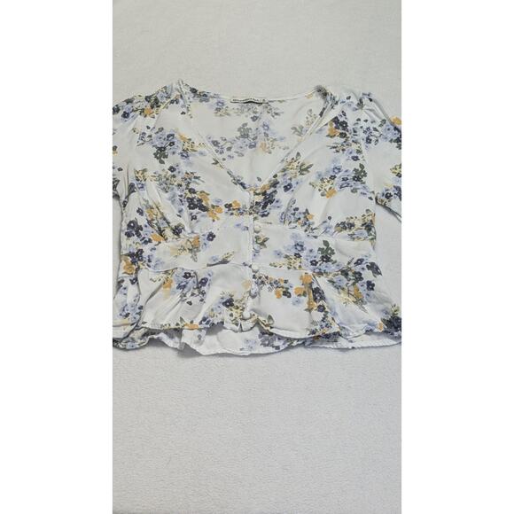 Abercrombie‎ Fitch Floral Button Top Blouse White Medium Babydoll Coquette Crop - Picture 1 of 12